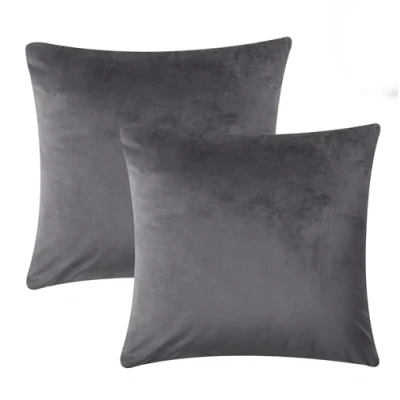 Image of Imperial Rooms Cushion Covers 45 x cm Pack of 2 Square Throw Velvet Pillow Cases Bedroom Decor for Sofa Living Room Car (Charcoal, 18 Inch)