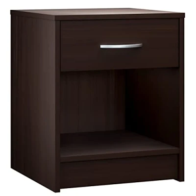 Image of CASARIA® Hamburg Bedside Table Modern Nightstand with Drawer and Open Shelf 50cm Height Storage 50x40x35cm Chrome Handle Bedroom Cabinet Wenge Effect