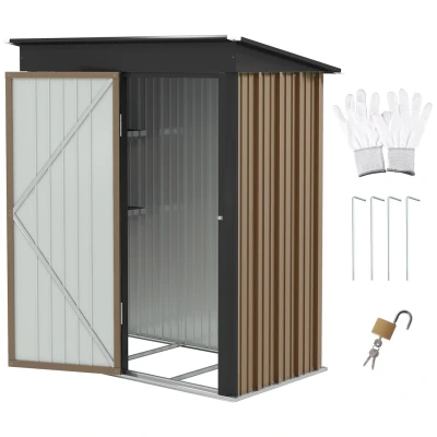 Image of Outsunny Steel Garden Shed, Small Lean to Shed for Bike 5x3 ft Brown
