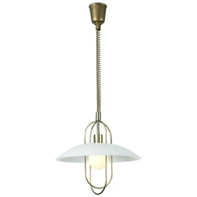 Image of Riva Rise &amp; Fall Dome Ceiling Pendant E27, Antique Brass, Opal White Glass Shade