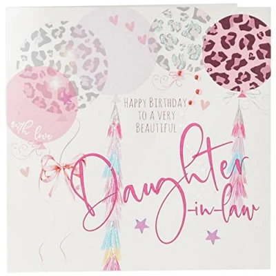 Image of WHITE COTTON CARDS Happy Beautiful Daughter in Law Handmade Birthday Card, Pink, G110dil