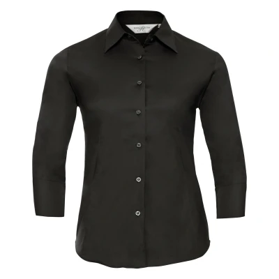Image of Russell Athletic Collection Ladies/Womens 3/4 Sleeve Easy Care Fitted Shirt (Black) Size X Small