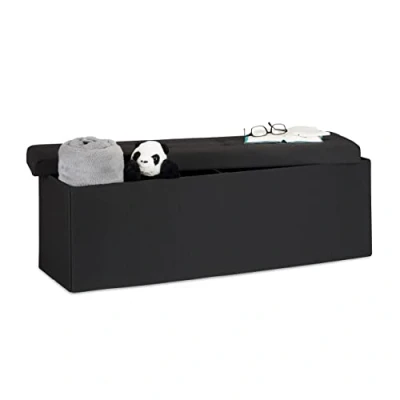 Image of Relaxdays Folding Storage Bench XL, 38 x 114 cm, Foldable Ottoman Footstool, with Lid, Fabric, Black