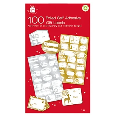 Image of Assortment 100 Foiled Self Adhesive Gift Labels Contemporary &amp; Traditional Designs