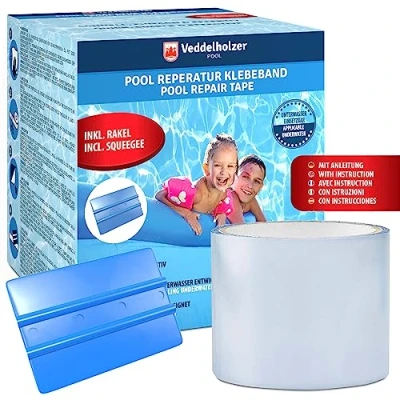 Image of Veddelholzer Pool Repair Kit Waterproof Underwater Tape 10 cm x 150 Transparent Sealing Tape, Flex for Swimming All Surfaces