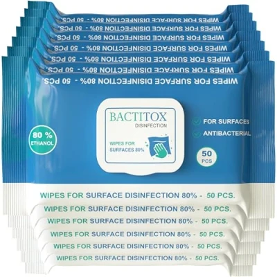 Image of Bactitox 600 Antibacterial Alcohol Wipes 80% Ethanol Fast Acting Surface Disinfectant 50 count (Pack of 12)