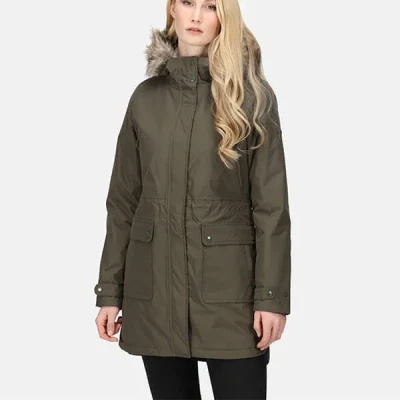 Image of Regatta Womens Sabinka Fur Trim Parka Jacket Dark Khaki Size 12