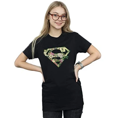 Image of DC Comics Women&#039;s Supergirl Floral Shield Boyfriend Fit T Shirt Black Small