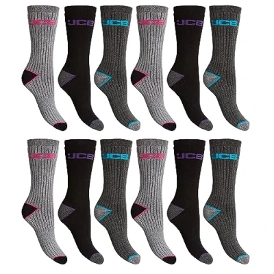 Image of JCB Ladies Outdoor Activity Socks 3 Pack Assorted Grey UK 4 7 EUR 37 41 Long Work (12 Pair Pack)