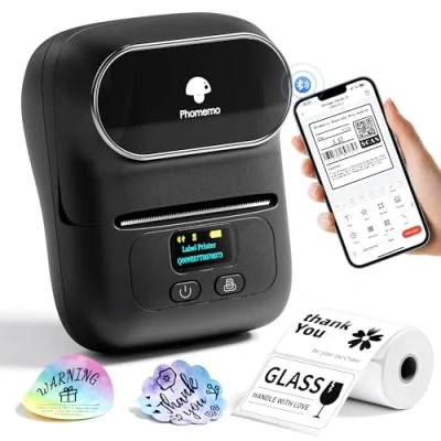 Image of Phomemo Label Maker Machine M110 Mini Bluetooth Makers, Thermal Portable Printer for Business Logo, Clothes &amp; Jewelry Tag, Product Barcode, Compatible with Phone Tablet, Black