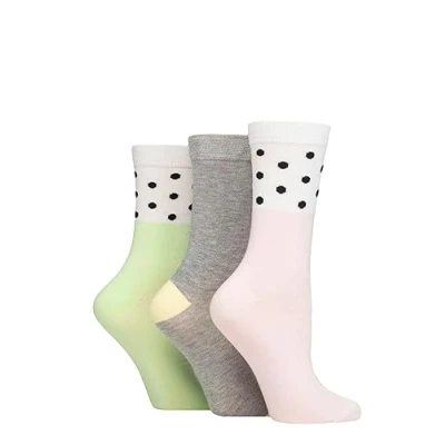 Image of Women&#039;s 3 Pair SOCKSHOP Wildfeet Patterned Bamboo Socks Spots White / Pink Green 4 8