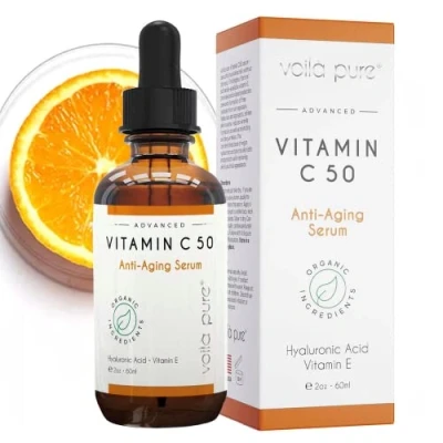 Image of Voila Pure Vitamin C Serum For Face with Hyaluronic Acid Anti Ageing Vit 5% Age Spots, Fine Lines, Wrinkles 60ml
