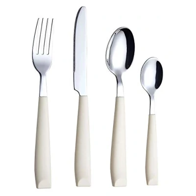 Image of EXZACT Cutlery Set Coloured 16pcs Stainless Steel, Silverware with Handles Comfortable to Hold (Cream x 16)