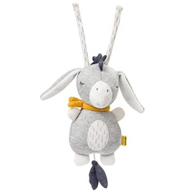 Image of Fehn 052015 Mini Music Box Donkey FahnNATURE Cuddly Toy &amp; Sleep Aid with Cotton from Controlled Organic Cultivation (Organic Cultivation) Melody &quot;Brahms Lullaby for Babies Toddlers