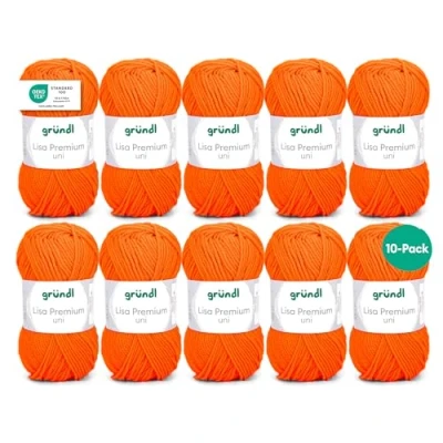 Image of Gründl Lisa Premium Uni Pack of 10 Balls, Acrylic, neon Orange 50, 10x 50g