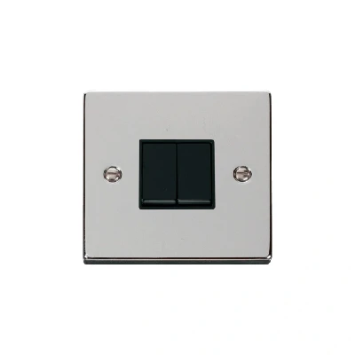 Image of Click Deco 2 Gang Way 10AX Switch Polished Chrome Black Inserts