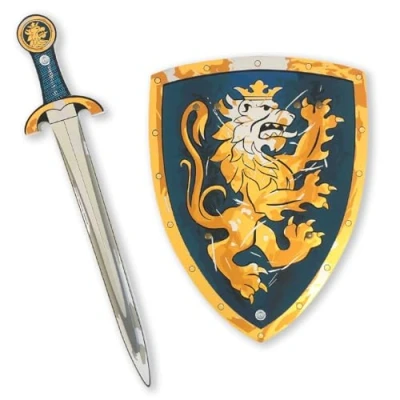 Image of Liontouch Noble Knight Toy Sword &amp; Shield For Kids, Blue Pretend Play Set In Durable Foam Traditional Medieval Style Safe Weapons Battle Accessories Dress Up Costumes Boys