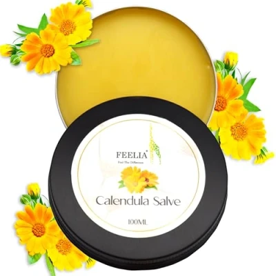 Image of Feelia Calendula Salve, All Natural Balm for Soothing Rashes, Dry, Irritated Skin, Post Tattoo Care, Burns, Eczema &amp; Chapped Hands, Palm Oil Free, Cruelty Moisturising, Made in the UK 100ml