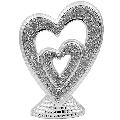 Image of The Leonardo Collection LP46302 Sculpture Silver Sparkle Double Heart 1 Piece 17x6x23 cm Accessory