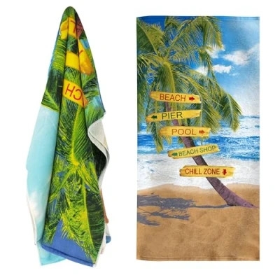 Image of GEEZY Large Microfibre Beach Bath Towel Lightweight Sports Travel Gym Summer Towels (Beach Signs)