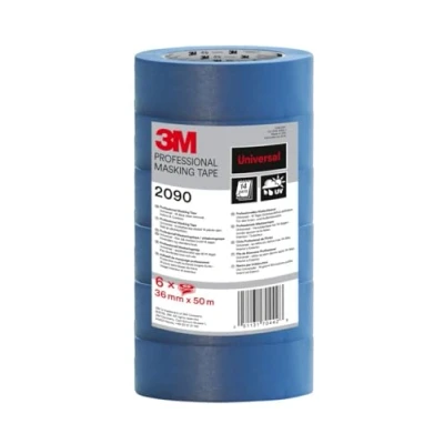 Image of 3M Professional Masking Tape 2090, Universal Surfaces, Tower Pack of 6 rolls, 36 mm x 50 m UV stable, Water Resistant, For Indoor &amp; Outdoor Painting and Decorating