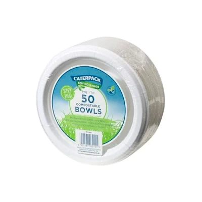 Image of Caterpack Enviro Range Bowls 12oz, 50 Pack super rigid 100% Biodegradable bowls, naturally compostable, Eco Friendly, non plastic alternative, microwave and freezer friendly