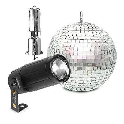 Image of Battery Powered Hanging Glitter Mirror Ball 20cm &amp; LED Spot Light for Wedding Disco Prom Dance Hall, PS6WB G007NWS