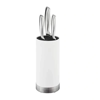 Image of Relaxdays Knife Block, Empty, Round Blade Storage, with Bristles, HxD: 22 x 11 cm, Universal Holder, Organiser, White, Plastic Stainless Steel