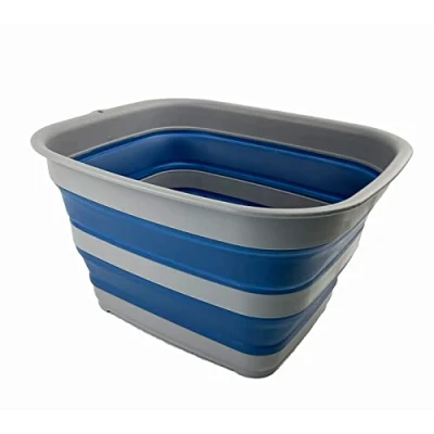 Image of SAMMART 15L Collapsible Tub Foldable Dish Portable Washing Basin Space Saving Plastic Washtub (Grey/Mist Blue)