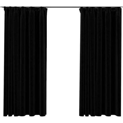 Image of vidaXL Linen Look Blackout Curtains with Hooks 2 pcs Black 140x175 cm