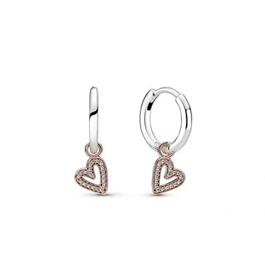 Image of Pandora Sparkling Freehand Heart Hoop Earrings