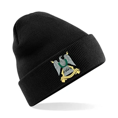 Image of PSave Royal Scots Dragoon Guards Insignia Mens Premium Embroidered Beanie Hat, Bob Hat British Army Military (Black)