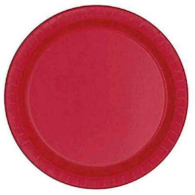 Image of Solid Ruby Red Round Paper Dinner Plates (22cm) 8 Count Sturdy &amp; Elegant for Parties and Events