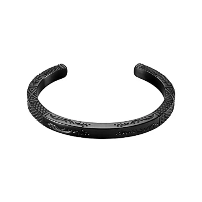 Image of murtoo Power of Poseidon Bracelets for Men Stainless Steel Jewelry 3D Engraving Sea Wave Seed Fish Scale Viking Bracelet Stylish Open Cuff Gift Man (8 inch (Medium), Black)