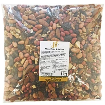 Image of Hides Fine Foods Mixed Nuts &amp; Raisins 1kg GMO Free Suitable for Vegetarians Great Baking, Flapjacks, Granola, Trail Mix, Christmas Snacks