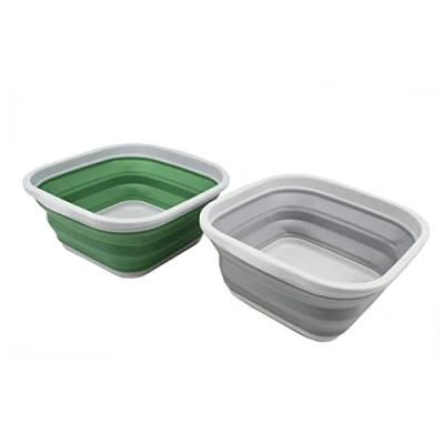 Image of SAMMART 5.5L Collapsible Tub Foldable Dish Portable Washing Basin Space Saving Plastic Washtub (Grey + Dark Sea Green)