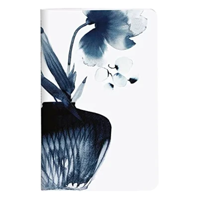 Image of Clairefontaine 115924C A Small Wire Stitched Notebook Floral Pattern Painted in Blue Ink 7.5 x 12 cm 48 Lined Pages 90g White Paper Inkebana Collection 4 visuals, random delivery