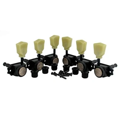 Image of Guyker Locking Guitar Machine Heads (3R + 3L) 1:15 Ratio Lock String Vintage Deluxe Tuning Key Pegs Tuners Set Replacement for Electric, Acoustic or Folk Guitars Black