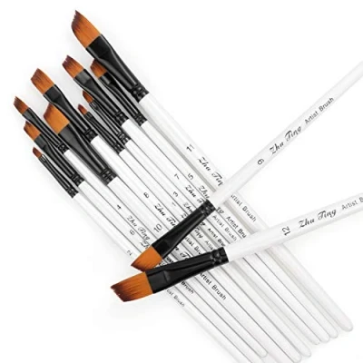 Image of STARVAST Paint Brushes, 12pcs Artist Brush Set Angled Brushes for Acrylic Oil Watercolor Painting White
