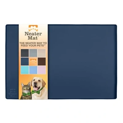 Image of Neater Pet Brands Mat Waterproof Silicone Bowls Protect Floors from Food &amp; Water (24&quot; x 16&quot; Silicone, Dark Blue)