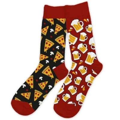 Image of STC Pair of Mismatched Socks Pizza Beer, Multicolored, One size