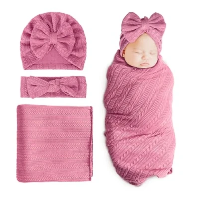 Image of DRESHOW Newborn Receiving Blanket Toddler Warm for Girls with Matching Bow Hat and Headband