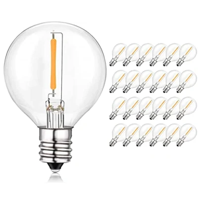 Image of BRIMAX 25 Pack G40 Globe LED Bulbs, Non Dimmable E12 Edison Screw Base 1W=10W, 2200K Warm White Clear Glass Replacement Bulb for Outdoor Indoor String Lights