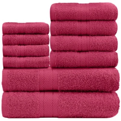 Image of GC GAVENO CAVAILIA Soft Towels 10 Piece Bathroom Bale Set Premium Quality Water Absorbent Towel, 4 Face Hand 2 Bath 450 GSM Washable Set, Deep Red