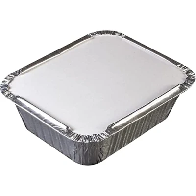 Image of 30pcs Rectangular Aluminium Containers No.2 Food Pan with Lid Tin Foil Container Paper Lids Meal Prep Tray for Baking, Freezing, Roasting (450ml)