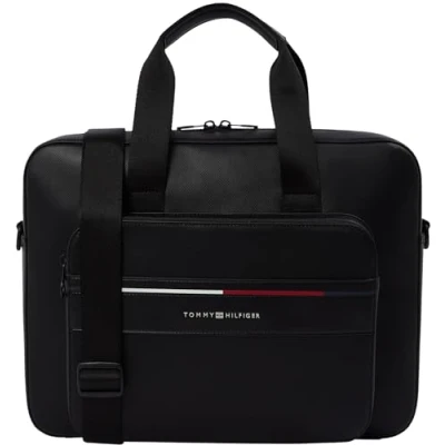 Image of Tommy Hilfiger Men’s Foundation Laptop Bag with Outer Pocket, Black (Black), One Size