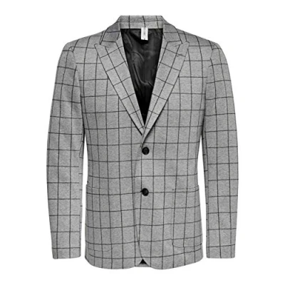 Image of Only &amp; Sons Mens Blazers Herringbone Check Smart Casual Regular Fit Blazer Light Grey
