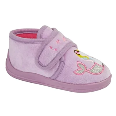 Image of Sleepers Girls Mystique Unicorn/Mermaid Touch Fastening Slippers Lilac 7 UK Child