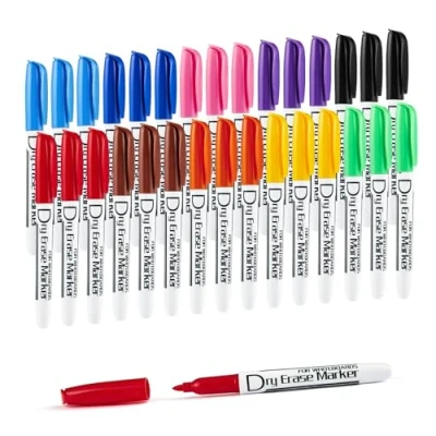 Image of Volcanics Whiteboard Pens Low Odor Fine Markers Dry Wipe Thin Box of 30, 10 Colours