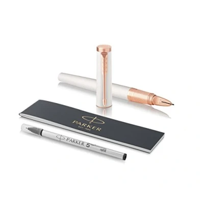 Image of Parker Ingenuity 5th Technology Pen, Fine Point with Black Ink Refill 1931451 Slim Pearl Pink Gold Trim